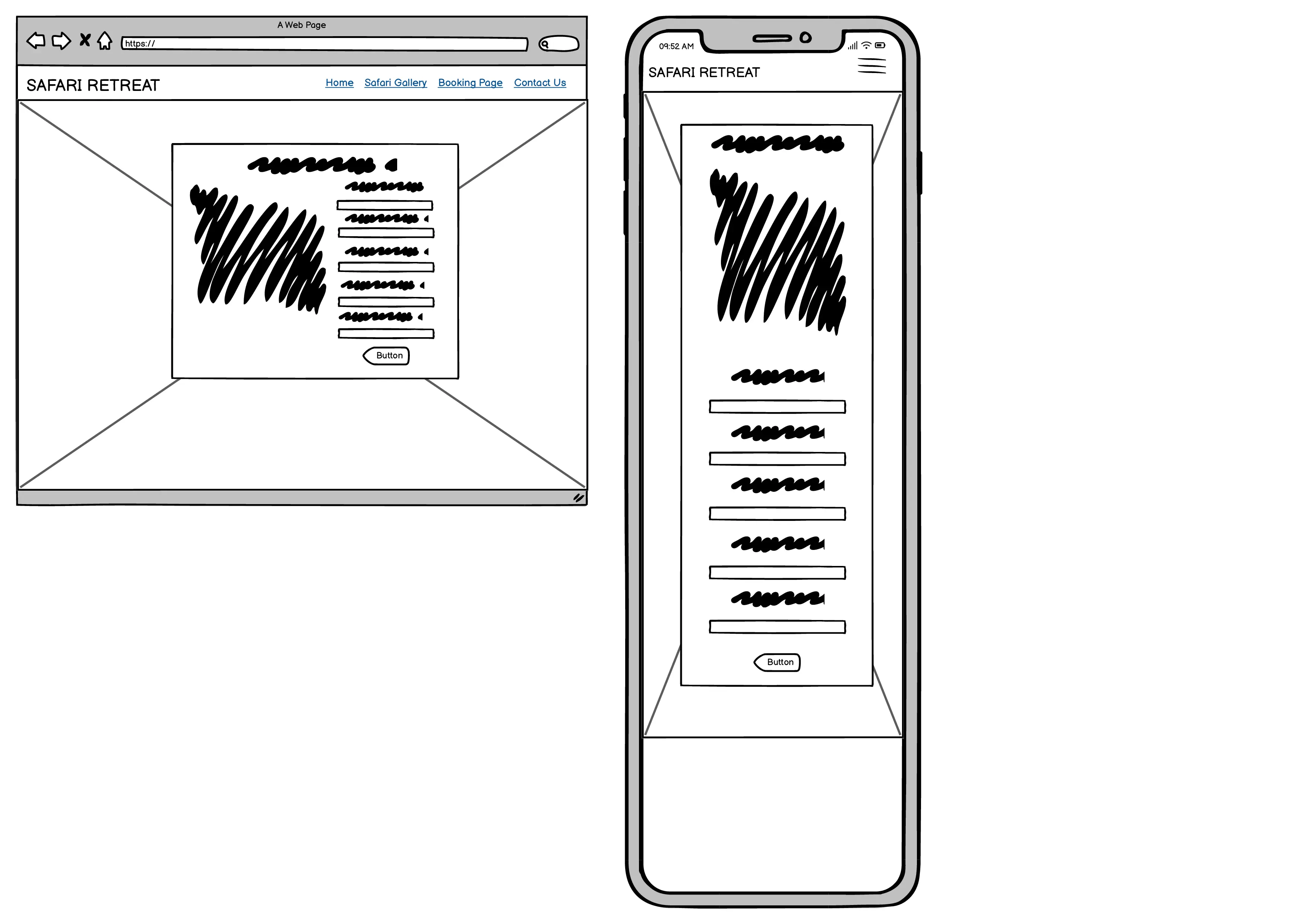 Booking page made in wireframes
