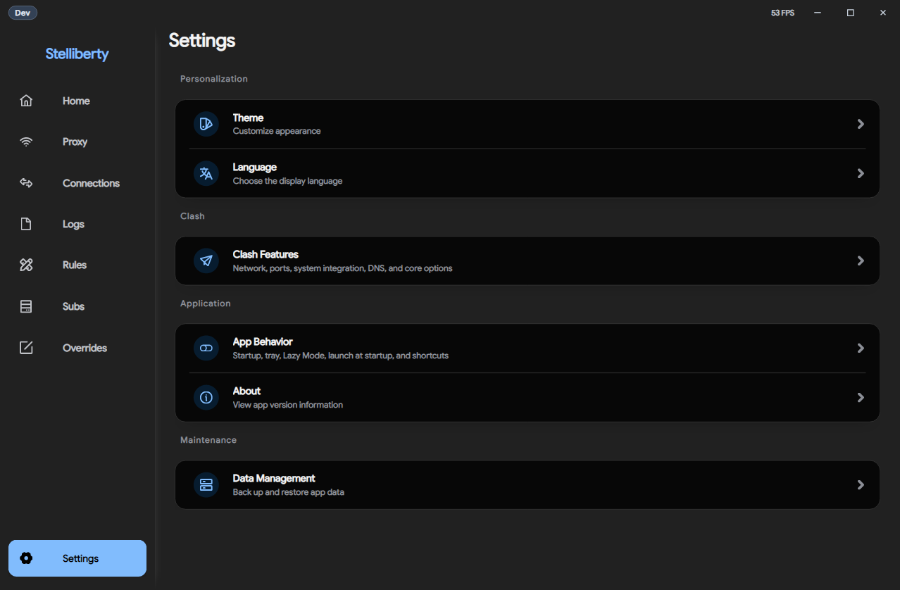 Settings dark