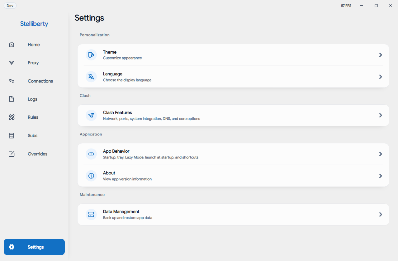 Settings light