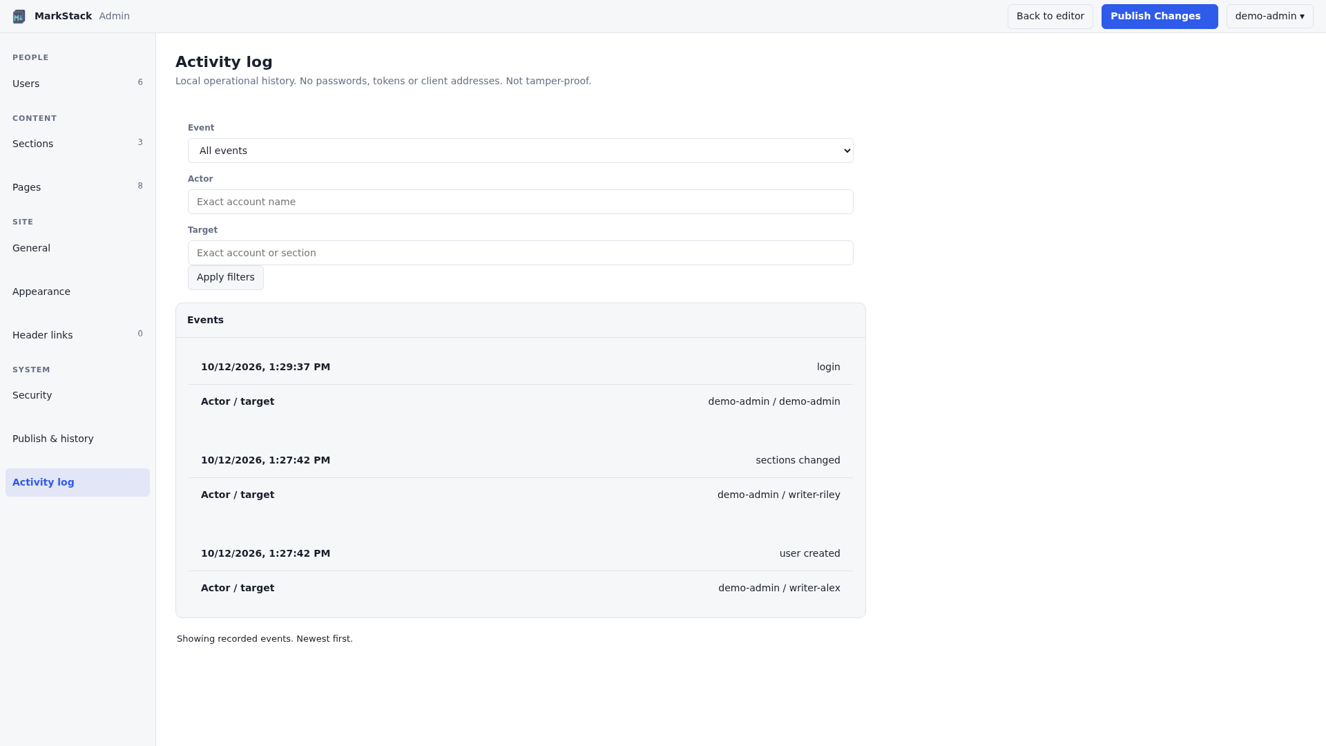 Activity log