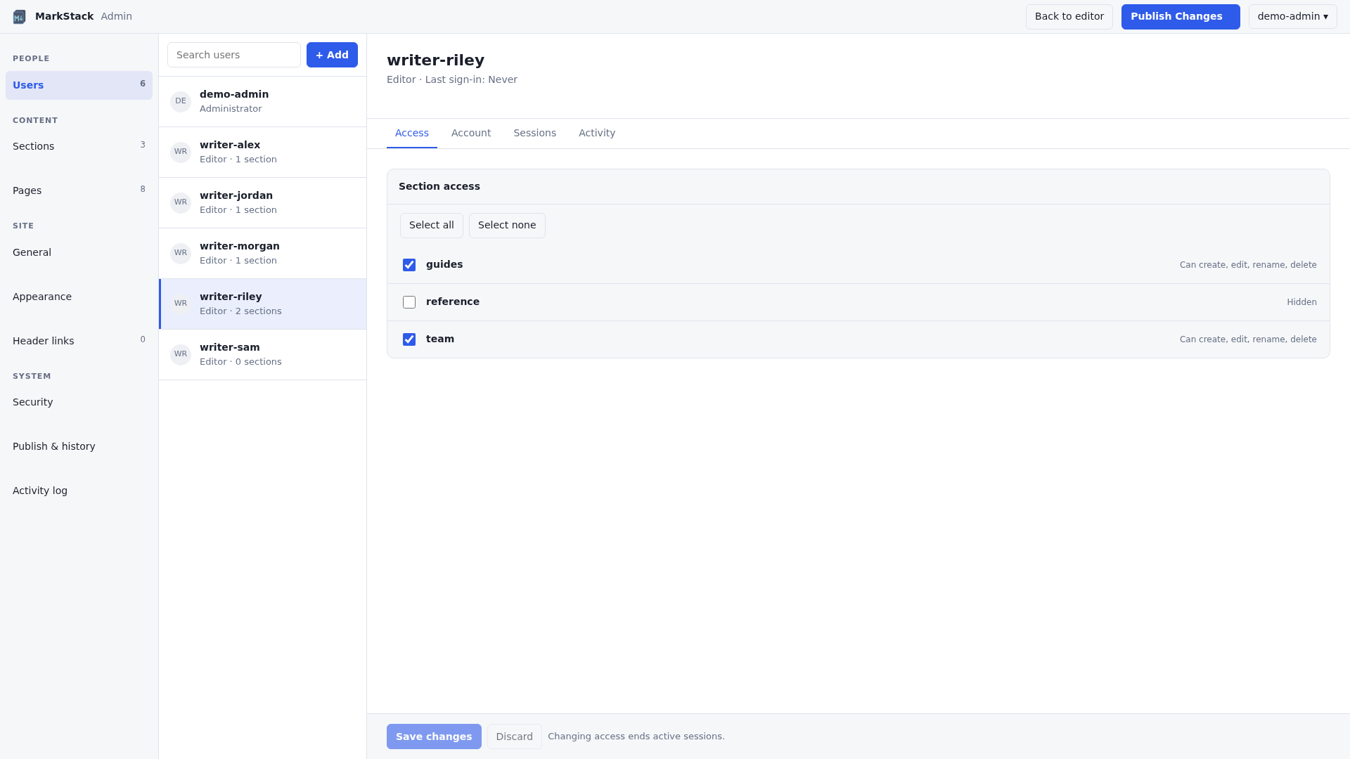 Fictional editor section access