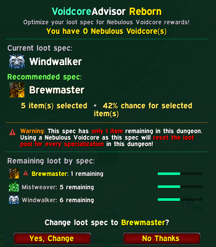 Loot spec recommendation popup