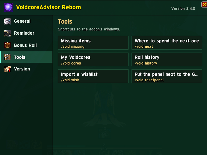 Settings window, Tools tab