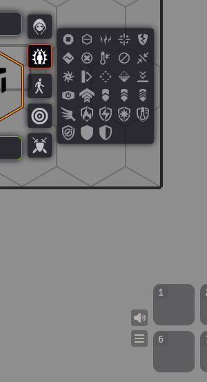 The stock LANCER Token HUD status-effect palette: an unlabelled grid of small icons