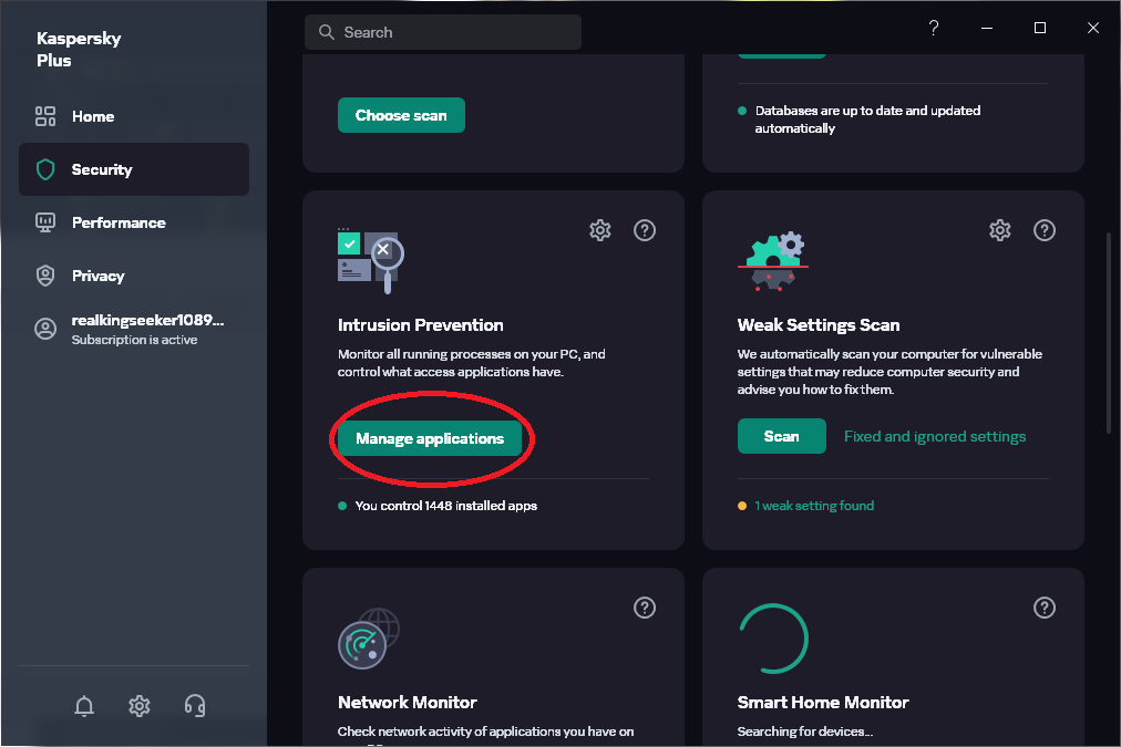 Manage application circled red