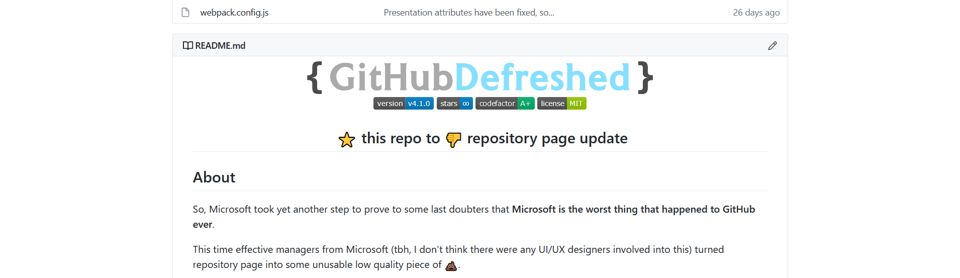 Preview of GitHub Defreshed: Repository page