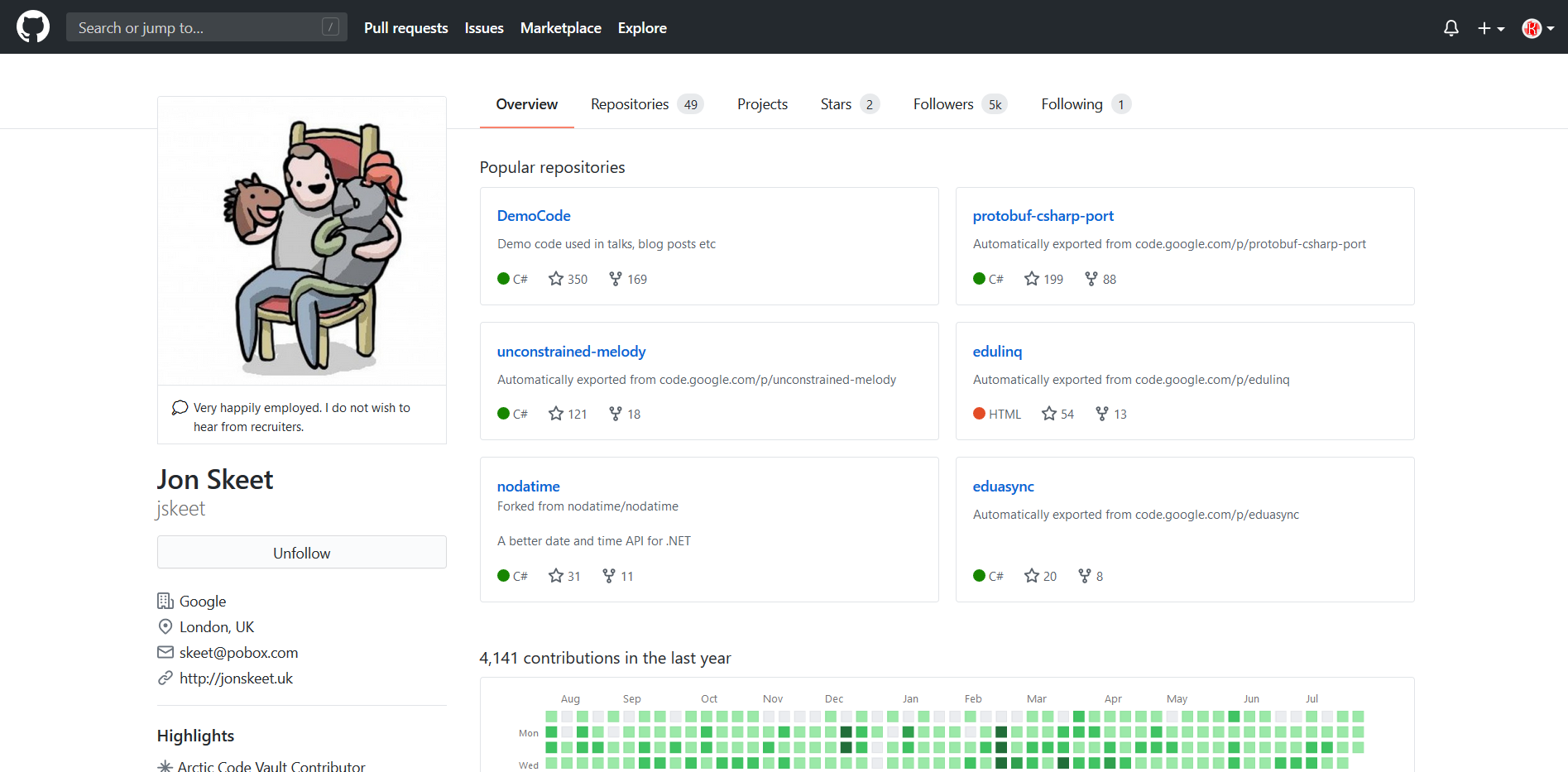 Preview of GitHub Defreshed: Profile page