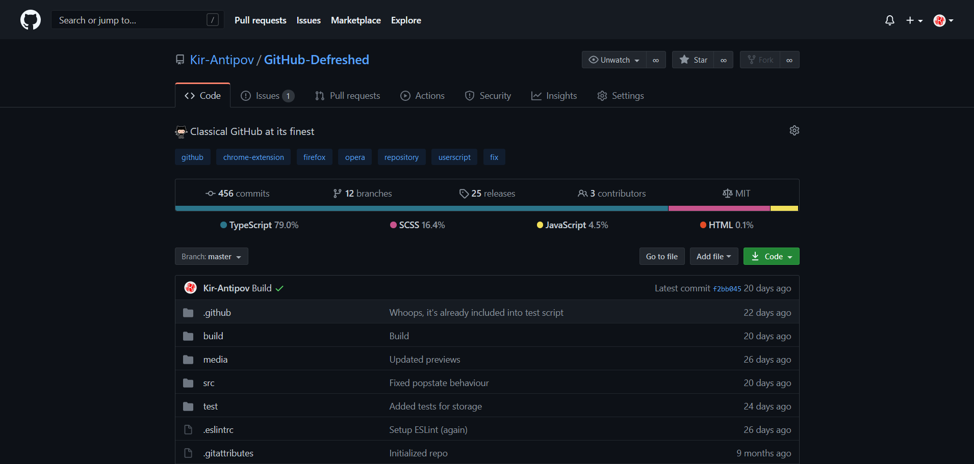 Preview of GitHub Defreshed: Dark mode