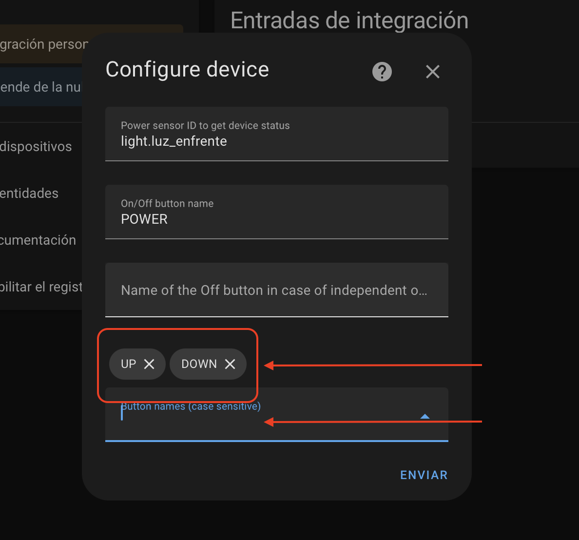 Home Assistant integration settings