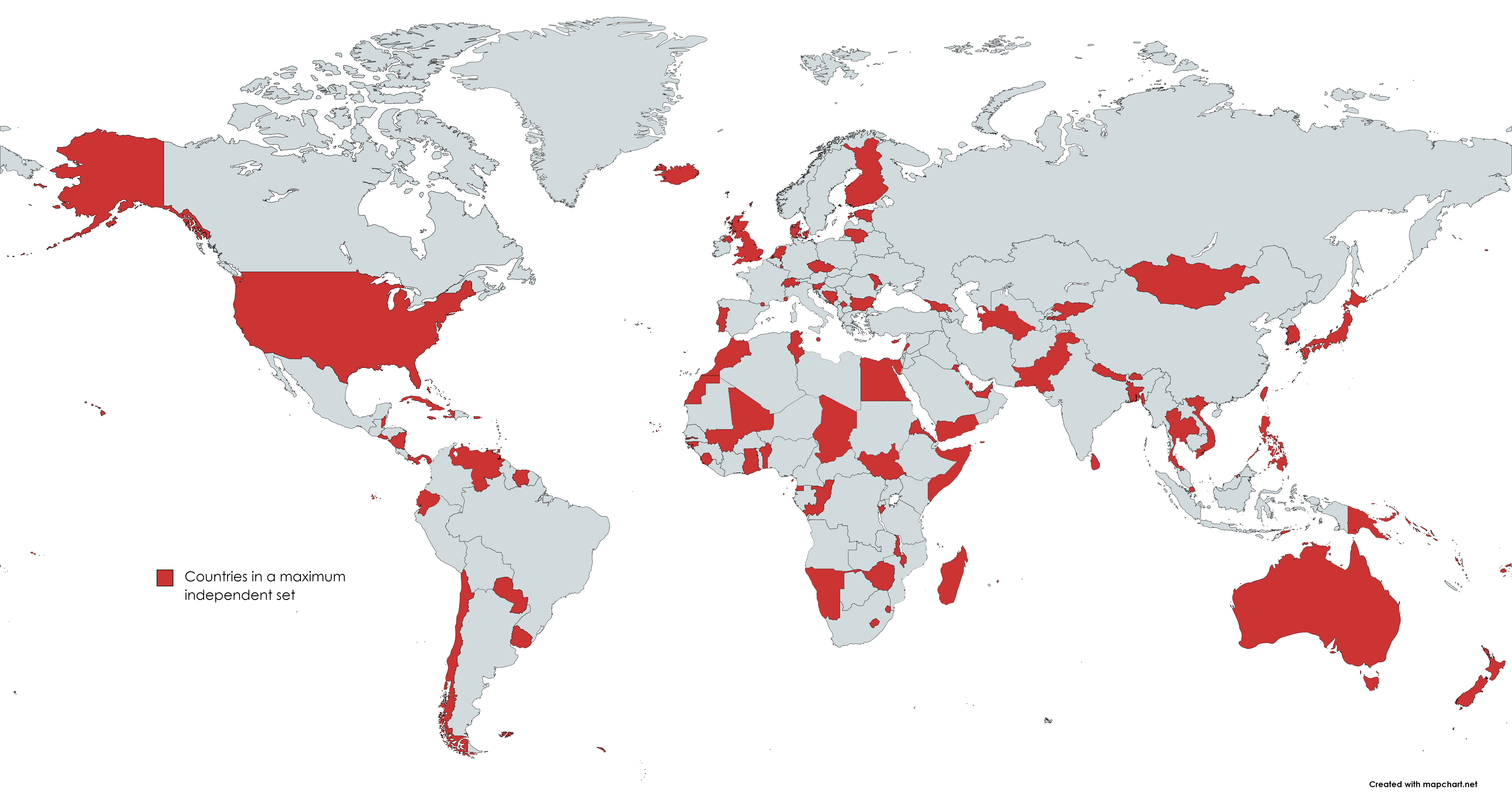 A maximum independent set of countries of the world