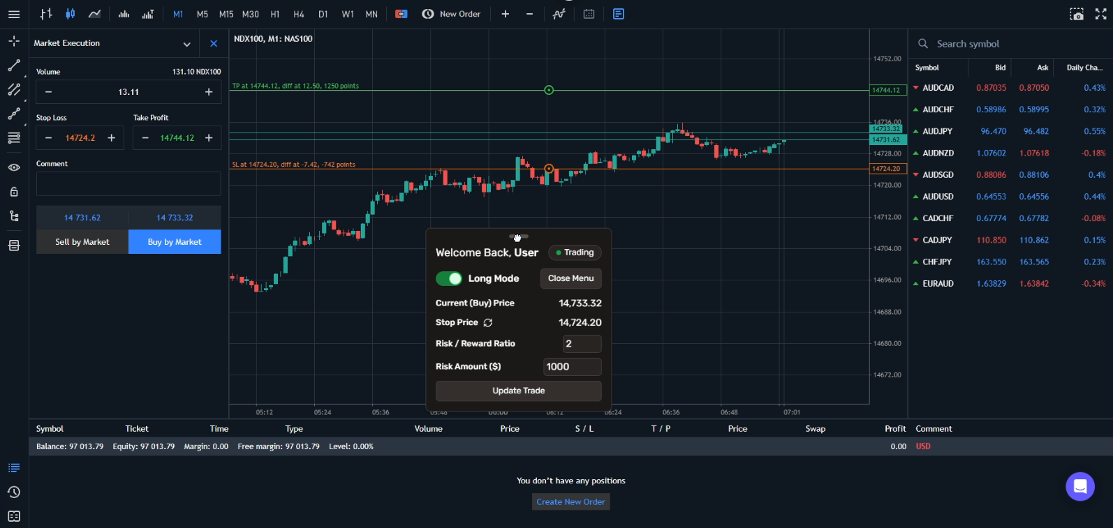 Screenshot of Trading Screen being dragged