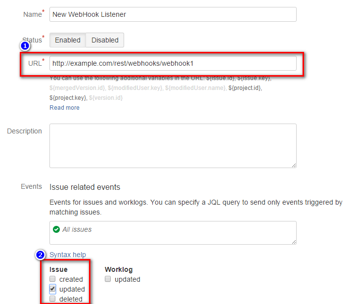 jira webhook settings