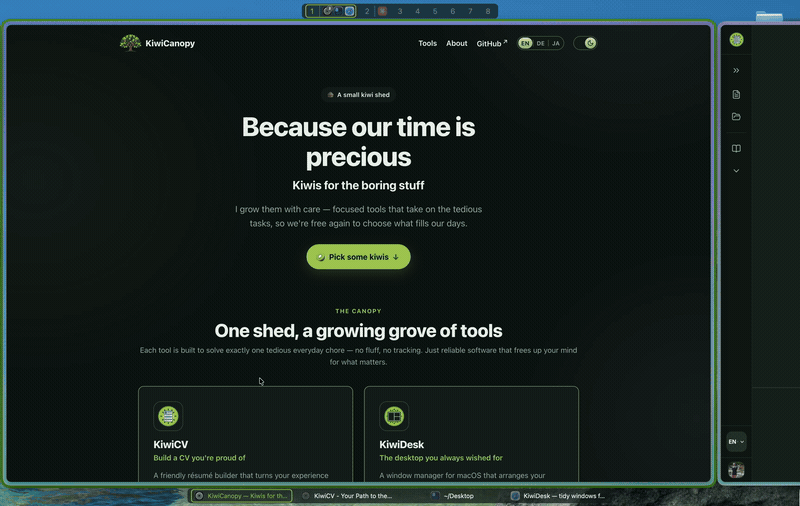 Windows gliding sideways through the scrolling layout as focus moves between them