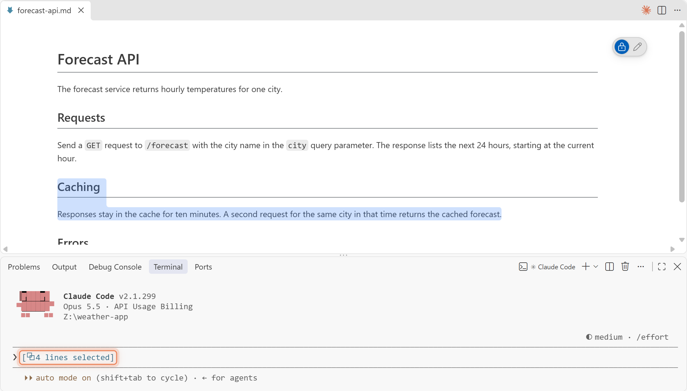 A Markdown Editor selection shown in the Claude Code CLI