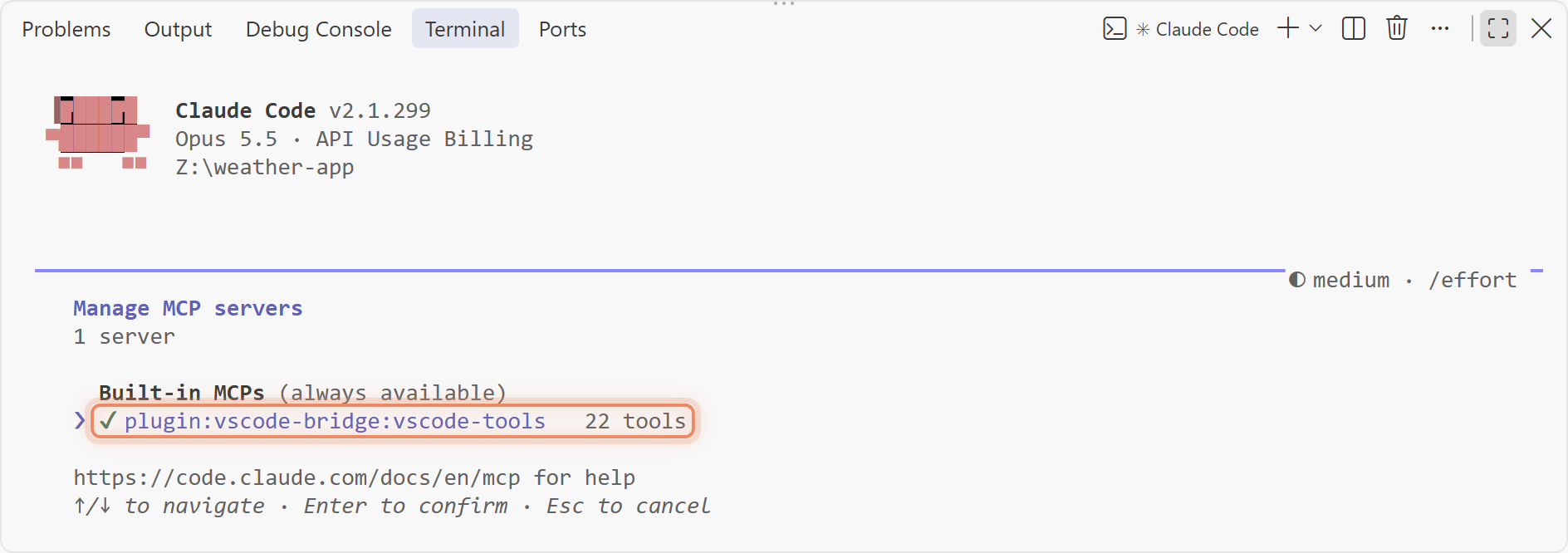 vscode-tools connected in /mcp