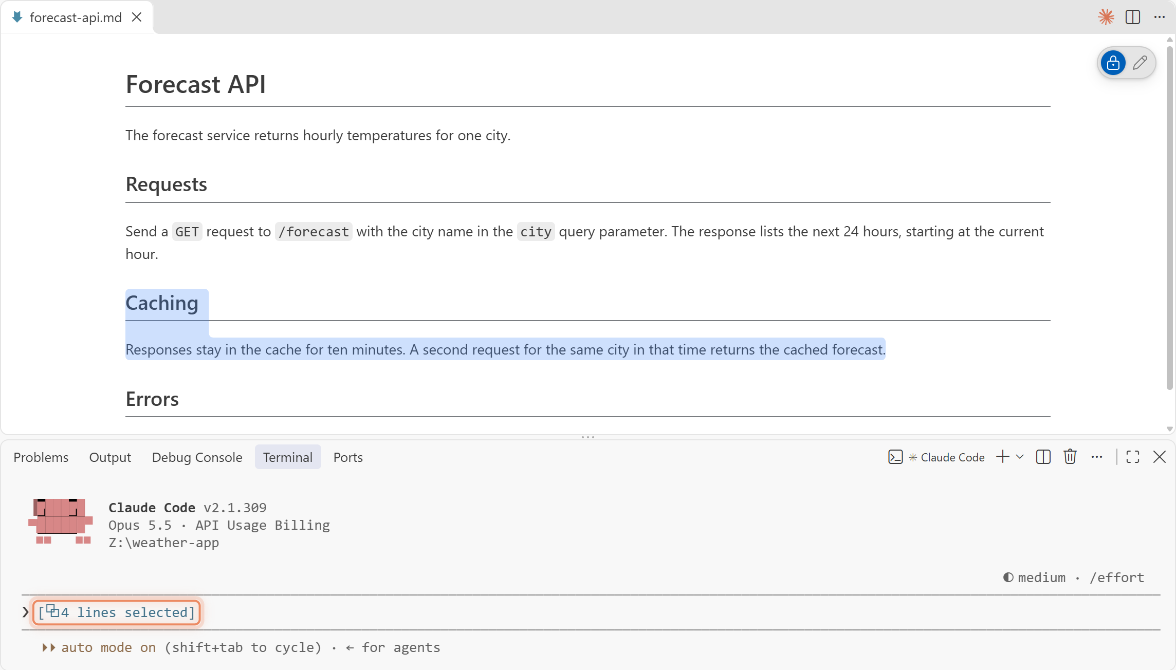 A Markdown Editor selection shown in the Claude Code CLI