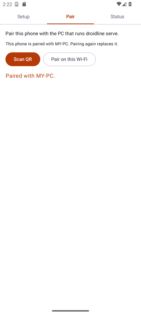 Pair tab after pairing with a PC