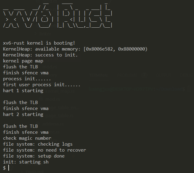 xv6-rust shell running in QEMU