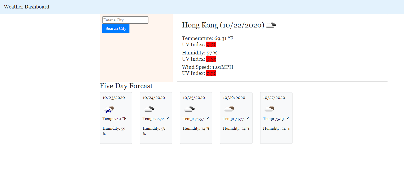 weather dashboard