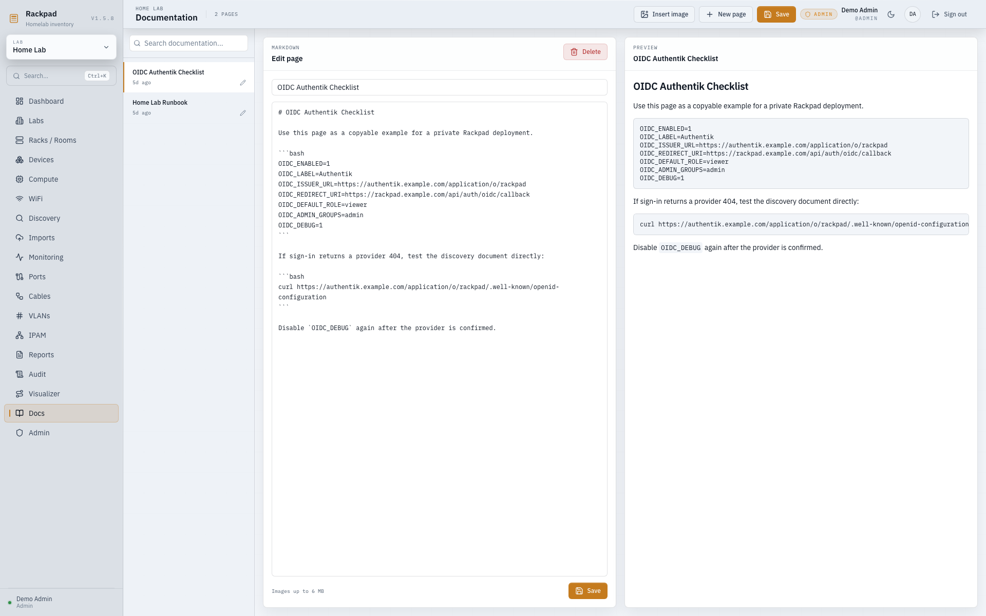 Rackpad documentation workspace