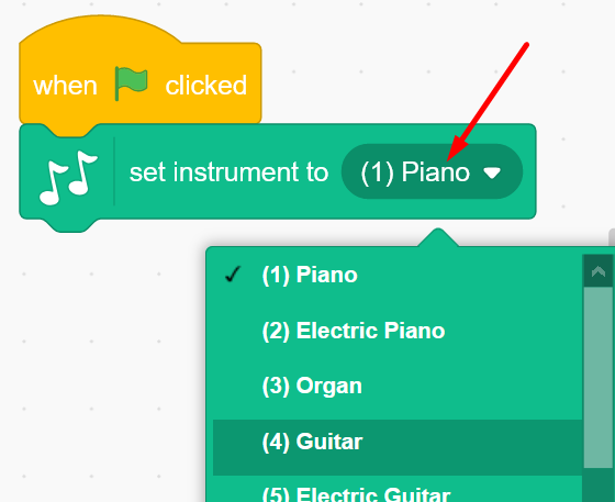 Scratch - MUSIK - sätt instrument till piano