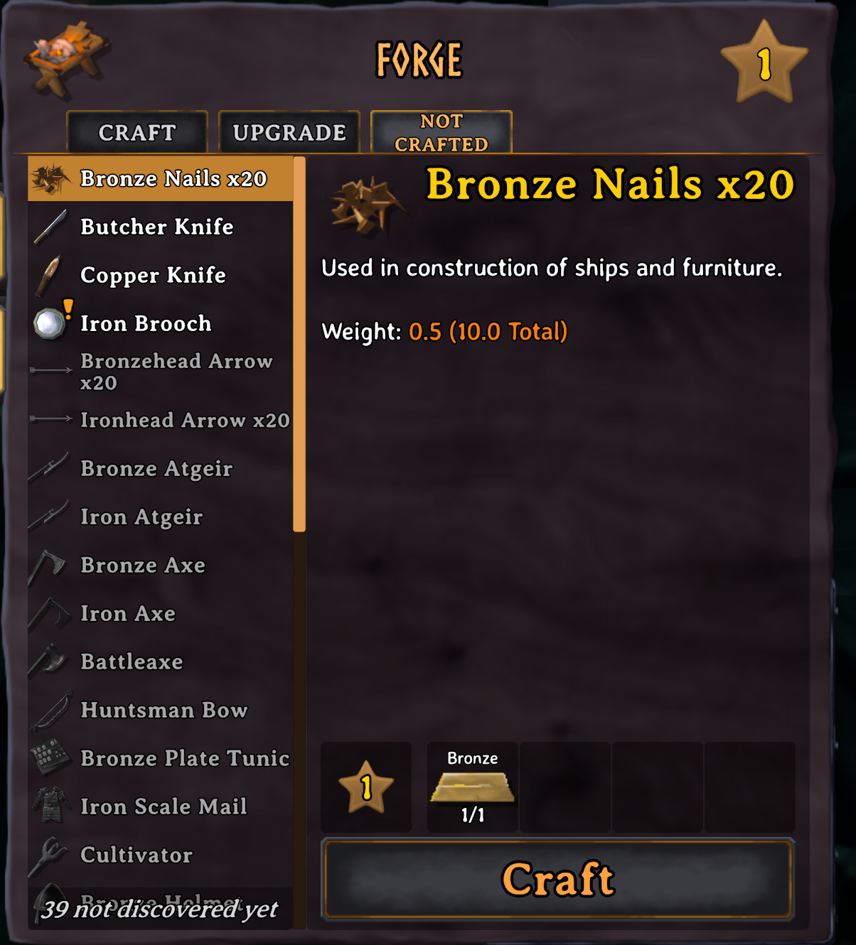 Not crafted tab at the forge listing recipes this character has never crafted