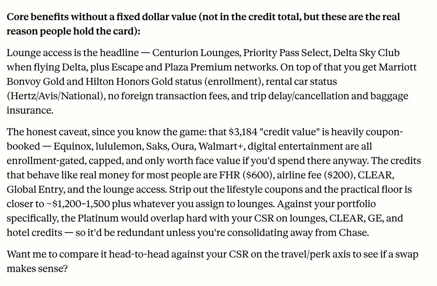 Card benefits — part 2