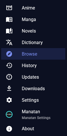 Screenshot of Manatan's sidebar