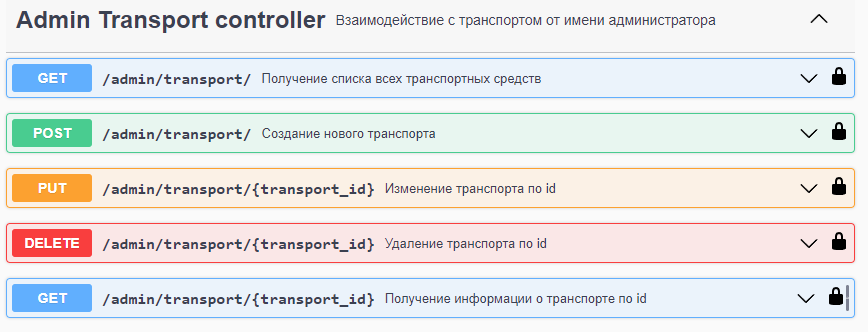 Документация Admin Transport Controller API