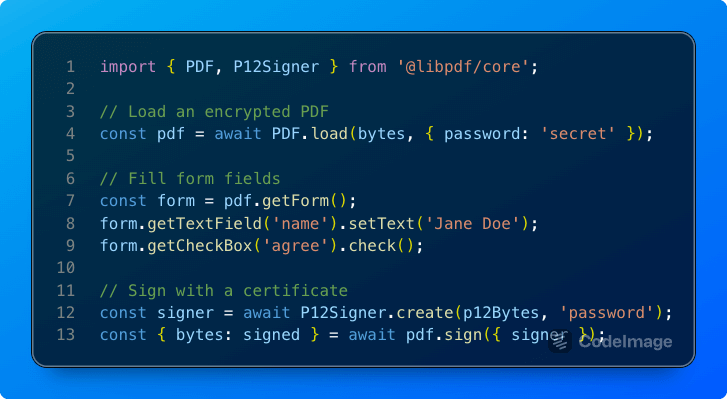 LibPDF TypeScript PDF 库示例