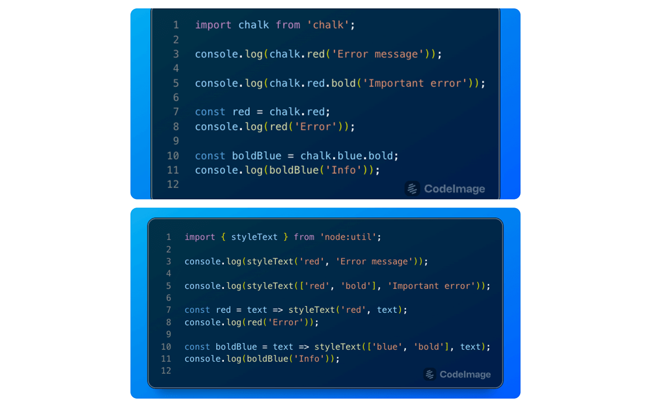 Chalk 替换为 styleText 代码对比