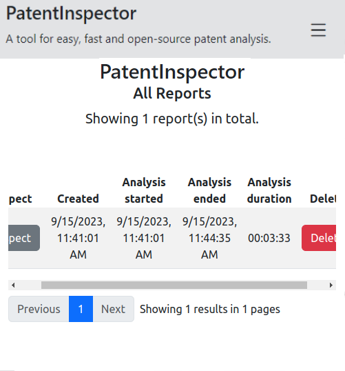 patent report list