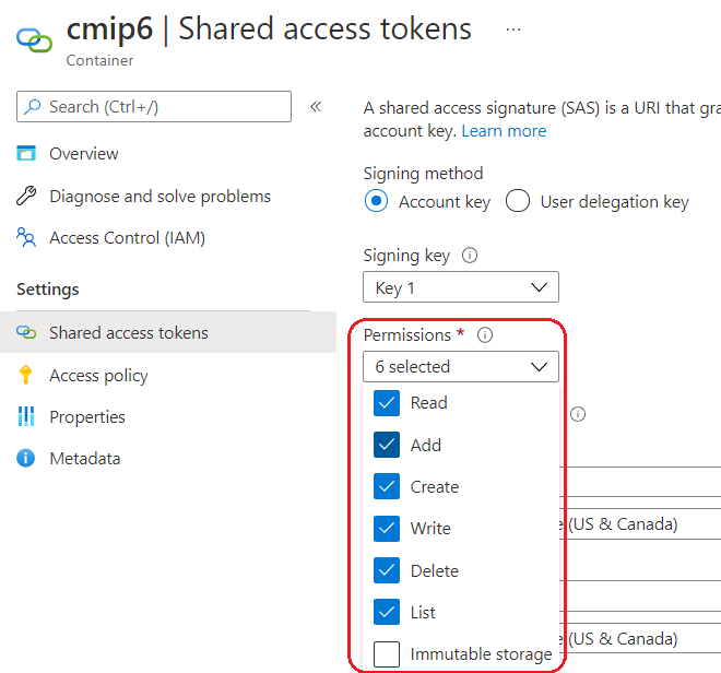 Specify Permissions for shared access tokens