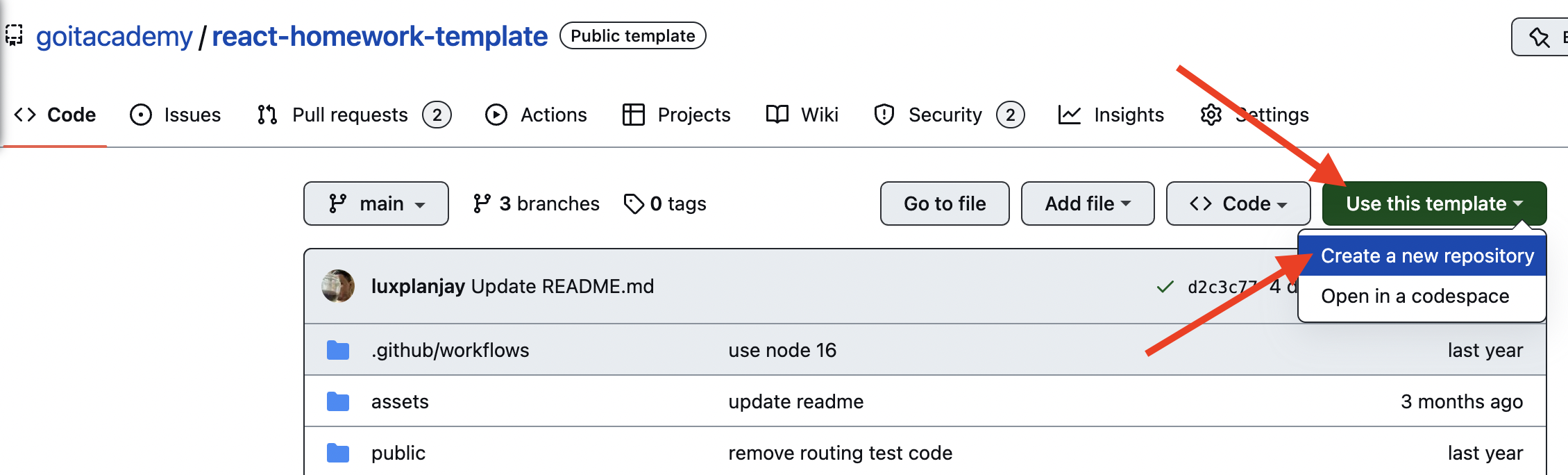 Creating repo from a template step 1