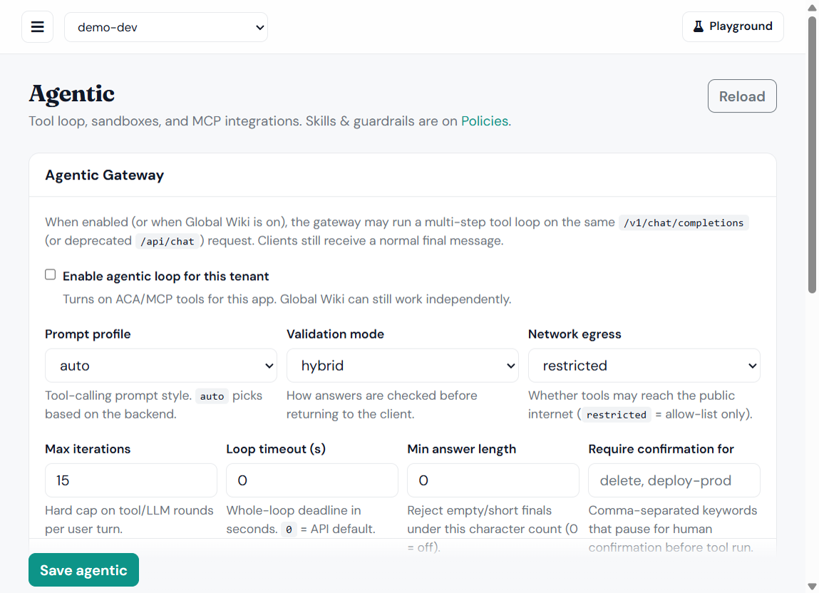 Agentic gateway config
