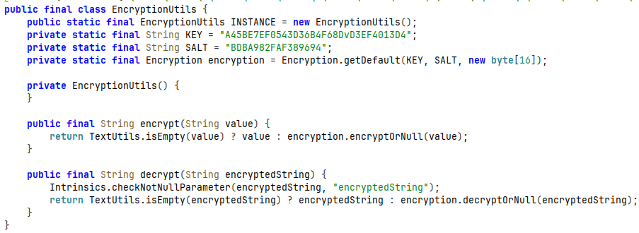 Encryption.getDefault() in EncryptionUtils