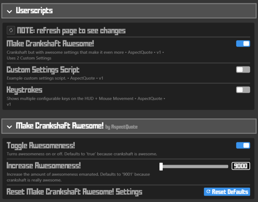 Finished custom settings example