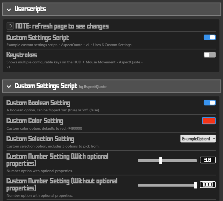 Custom crankshaft userscript settings