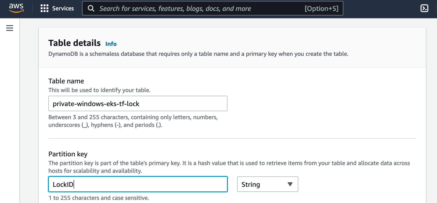 dynamoDBTableCreation