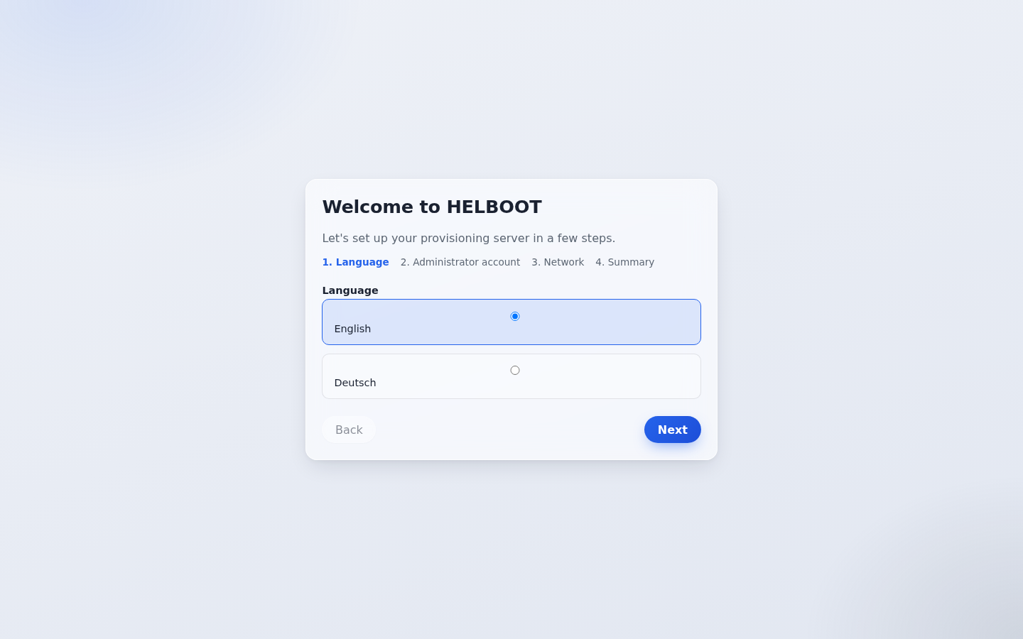 First-run setup wizard