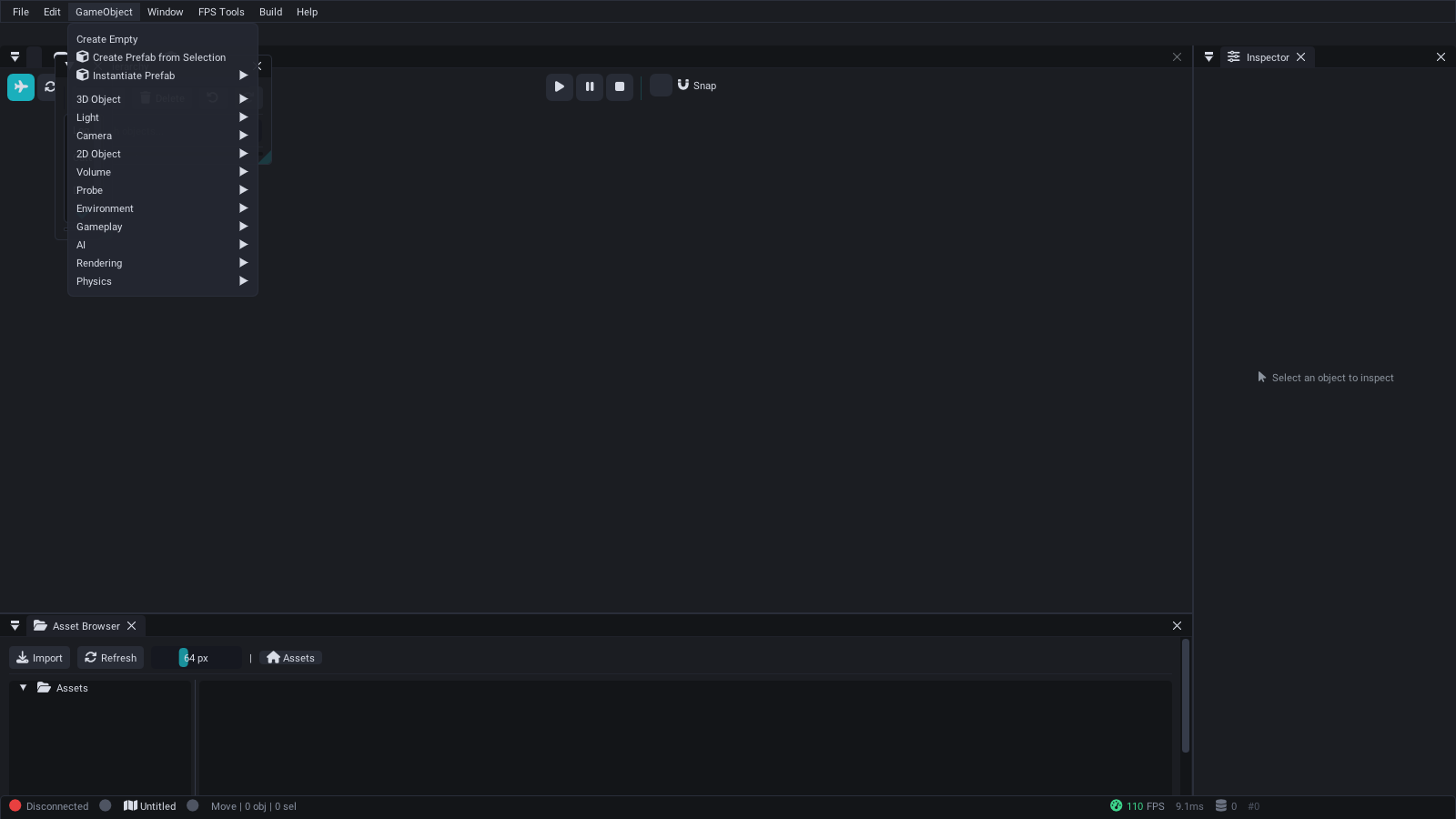 GameObject creation menu