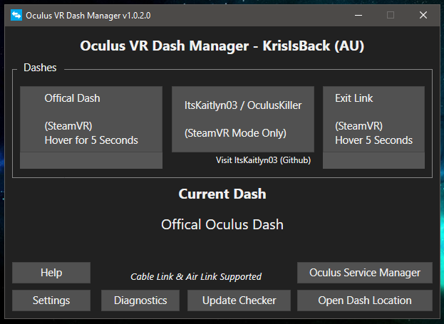 https://raw.githubusercontent.com/KrisIsBackAU/Oculus-VR-Dash-Manager/master/Main.PNG