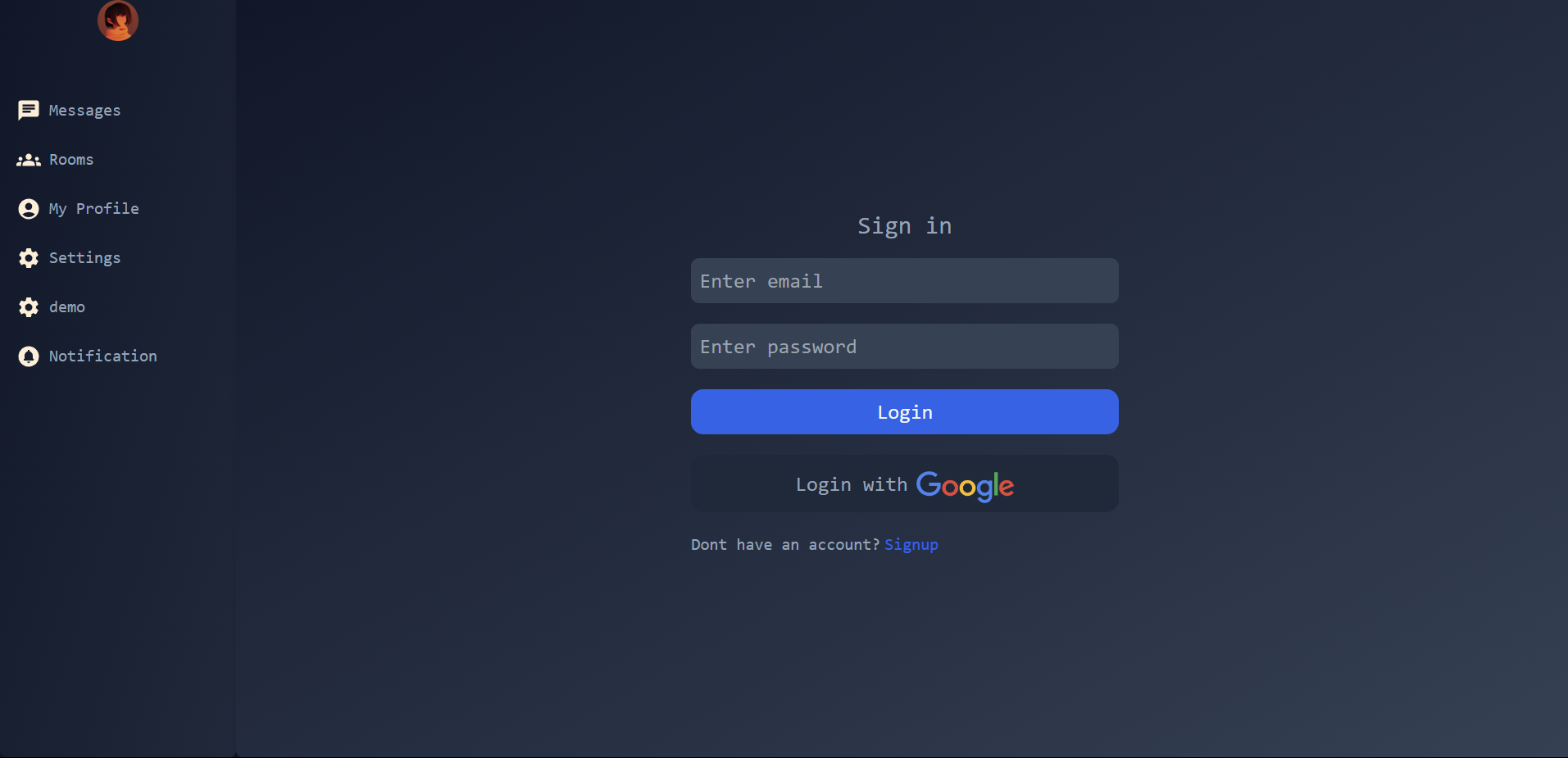 signup page/login page