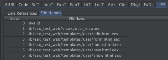 File Names TableTable