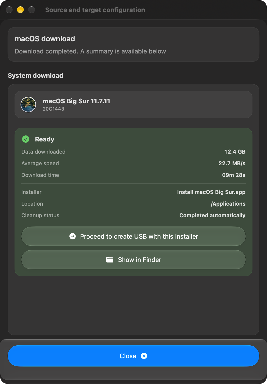 Downloader summary view