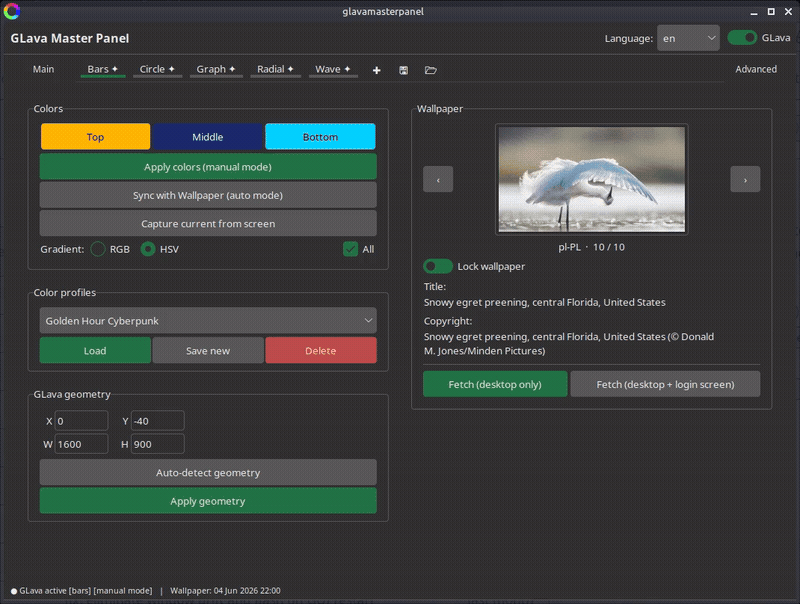 GLava Master Panel multi-instance demo