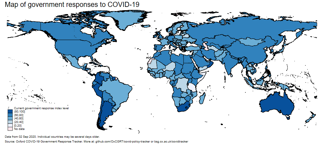 World map of current government responses