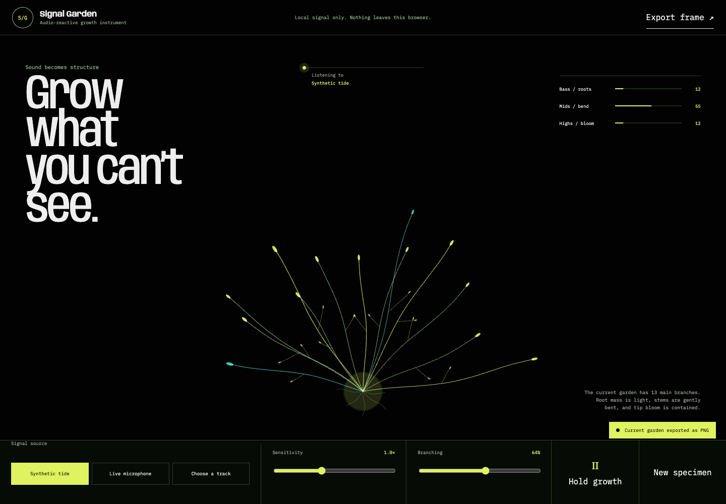 Signal Garden audio-reactive generative instrument
