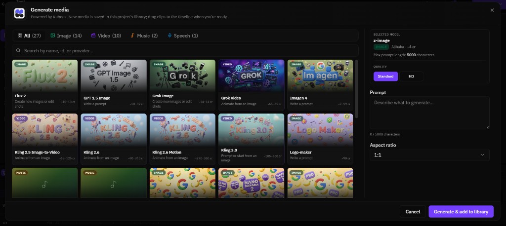 Generate media dialog