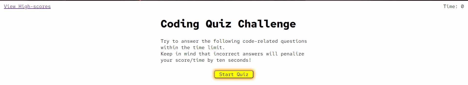 Code quiz instructions